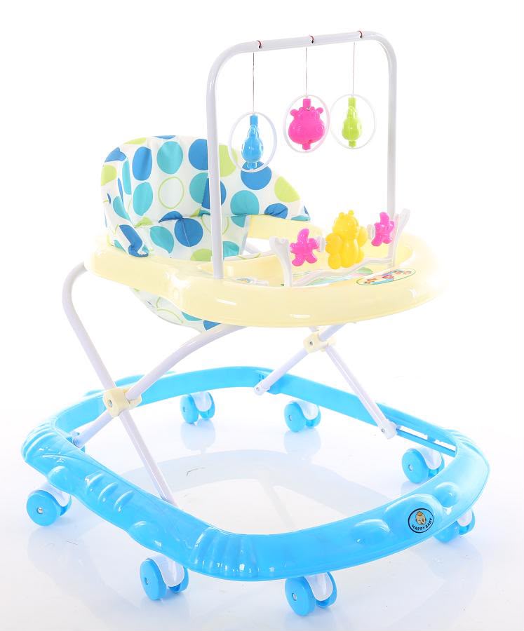 Baby Walker with Push Handle, Musical Light Toy Tray & Adjustable Height | Foldable Walker for Boys & Girls with Washable Seat, Stopper & 360° Rotating Wheels (Blue) 
