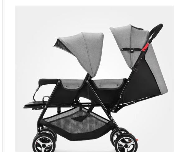Double Stroller for Infant Toddler, Foldable Double Baby Stroller with Tandem Seating and Adjustable Backrest - Extra Gift Toys/Mosquito Net/Sleeping Mats/ 2 Hooks/ 2 Cotton Pads（Grey）