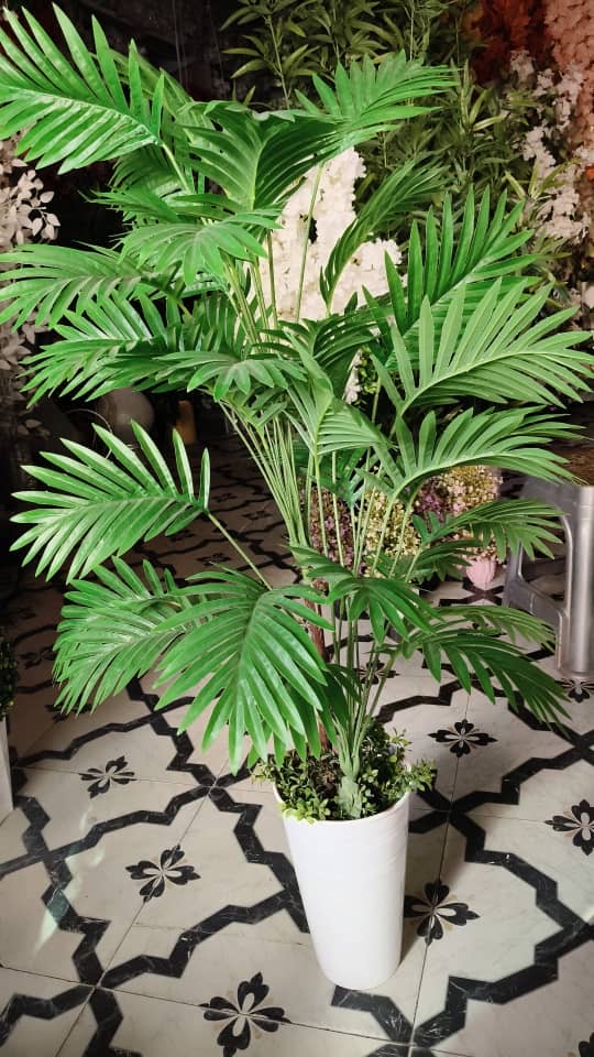 Artificial Areca Palm Plant 5ft Fake Palm Tree with 15 Leaves Set of 2 Pre-Potted Fake Palm Trees for Indoor Outdoor House Home Office Housewarming Gift