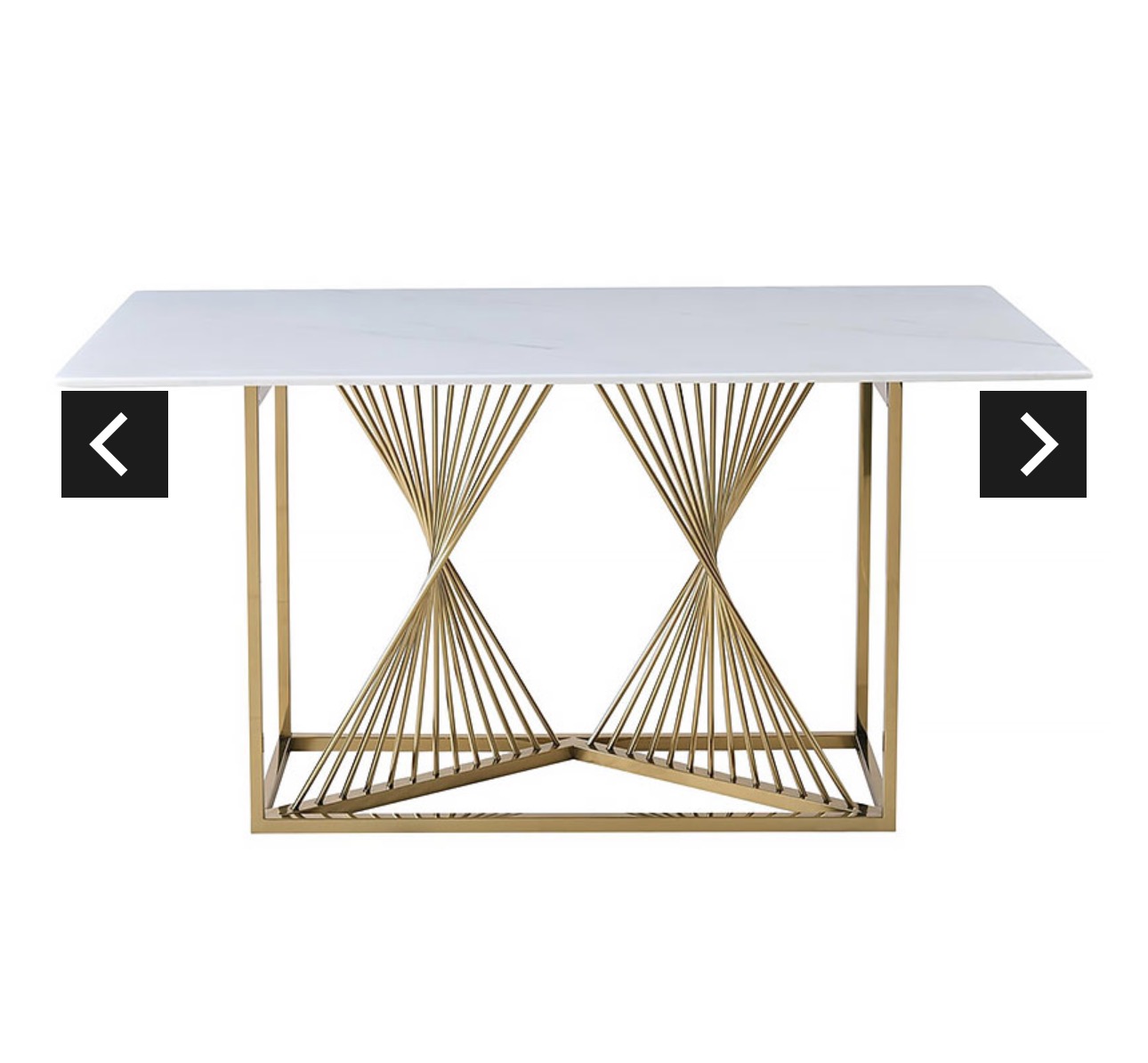 6 Seater Art Deco White Marble Effect Ceramic And Gold Dining Table