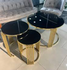 Gold Glass Coffee Table Black Round Modern Living Room Table 3 tablespoons