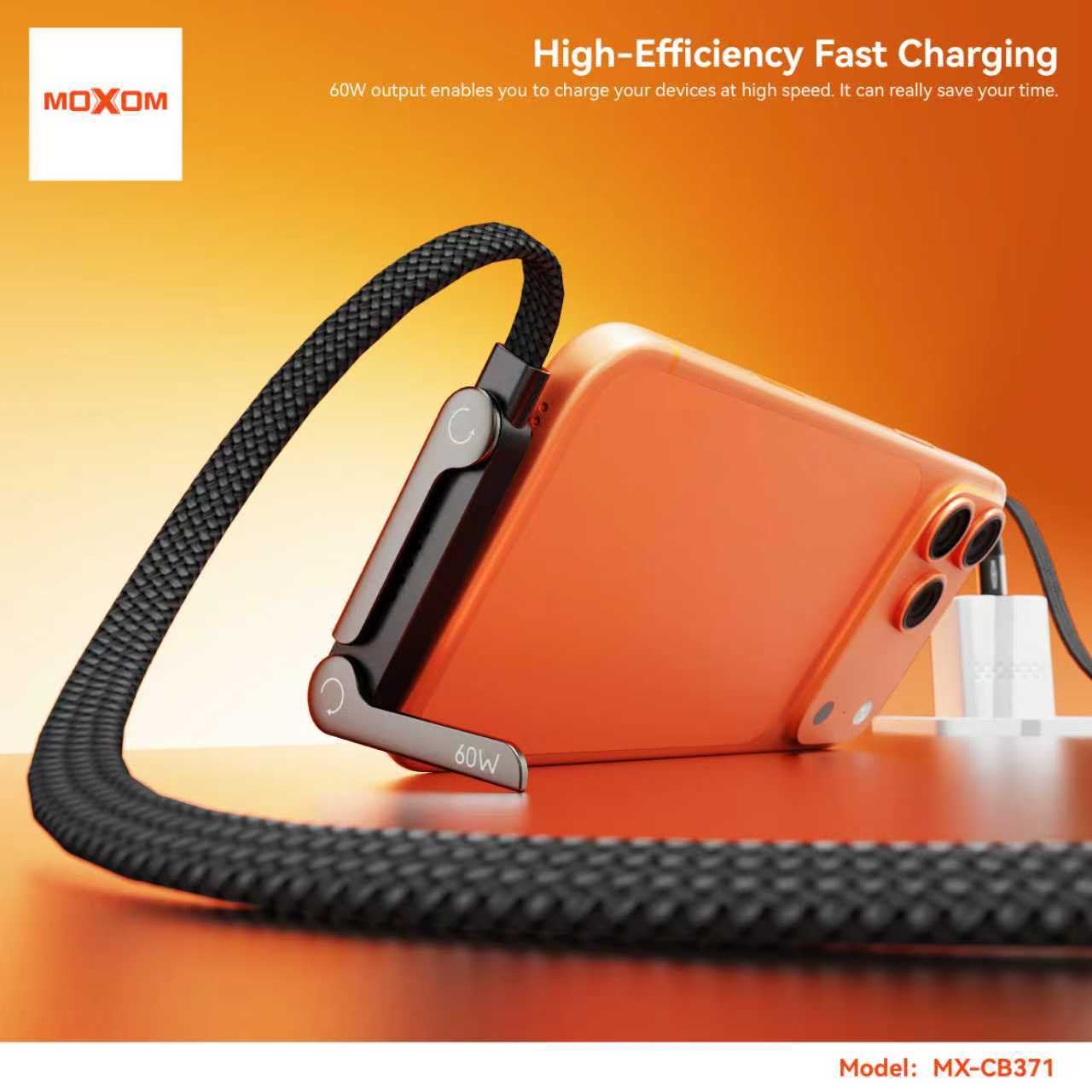 Moxom MX-CB371 60W holder data cable that combines fast charging with a built-in foldable stand.