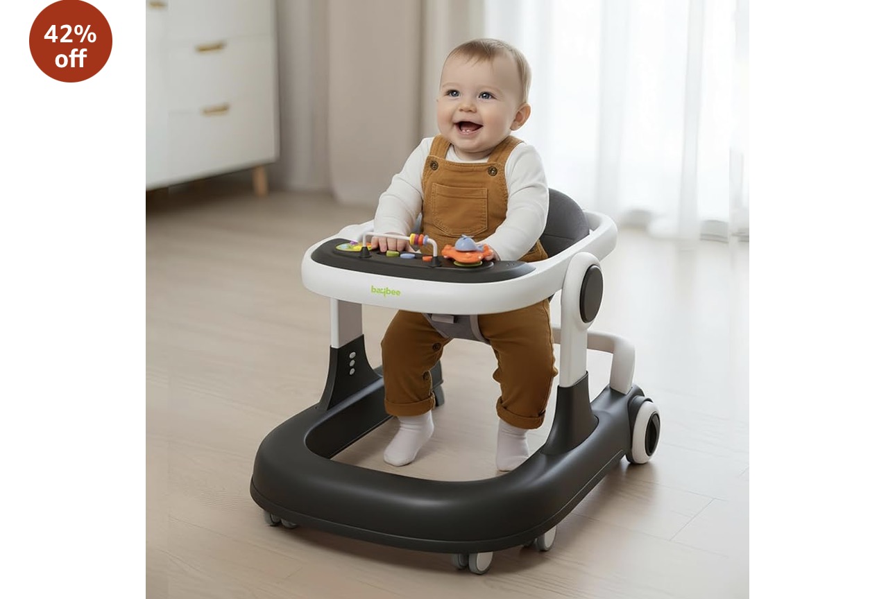 Baybee 2 in 1 Baby Walker for Kids with Adjustable Height & Wheel Lock | Activity Push Walker for Baby with Musical Toy Bar & Stopper | Kids Walker Baby 6-18 Months Boy Girl (Black
