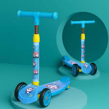 Little Olive Scooter for Kids 3+ Years 4 Adjustable Height, Foldable, PU Wheels, Kids Scooter with Brakes (Blue)