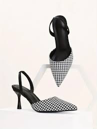 Women’s Black & White Pointed-Toe Slingback High Heels.